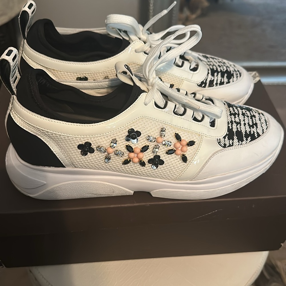 Louis Vuitton White and Black Women's Bejeweled Heat Sneaker